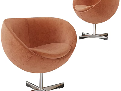 Orange Round Velvet Single Sofa With Metal Base And Comfortable Modern Design 3d model
