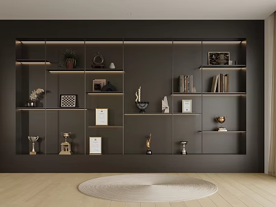 Modern Open Bookcase With Multiple Shelves Books Decorative Items Trophies And Art 3d model