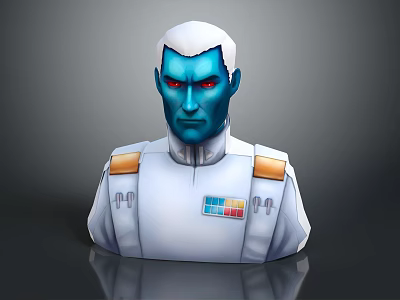 Blue Skinned White Haired Red Eyed Game Character In White Uniform With Golden Epaulettes 3d model