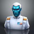 Blue Skinned White Haired Red Eyed Game Character In White Uniform With Golden Epaulettes