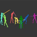 Colored Human Figures In Various Colors Interacting With Tools In Dynamic Poses