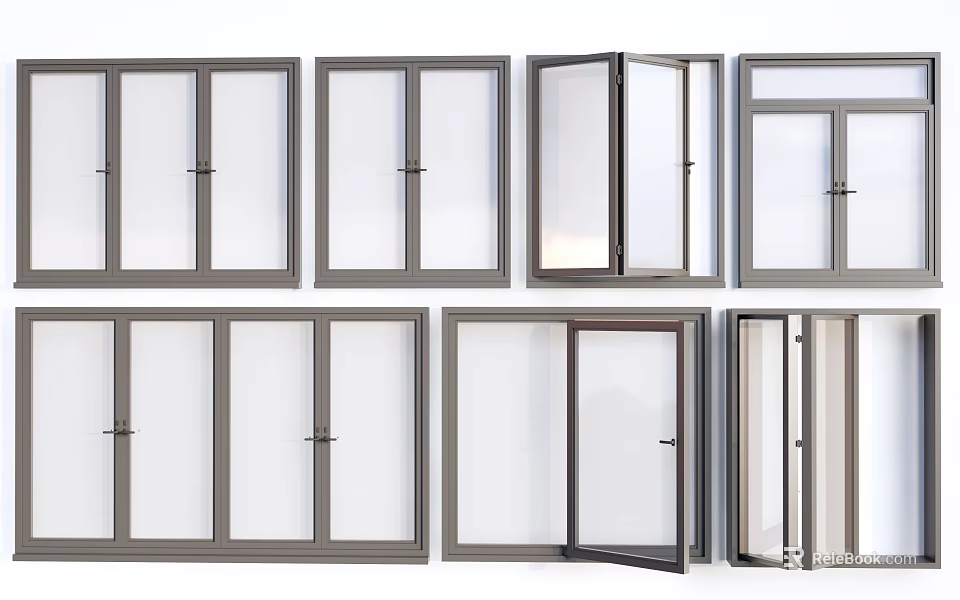 Casement Windows With Various Designs Open Closed Positions And Sleek Frames 3d model