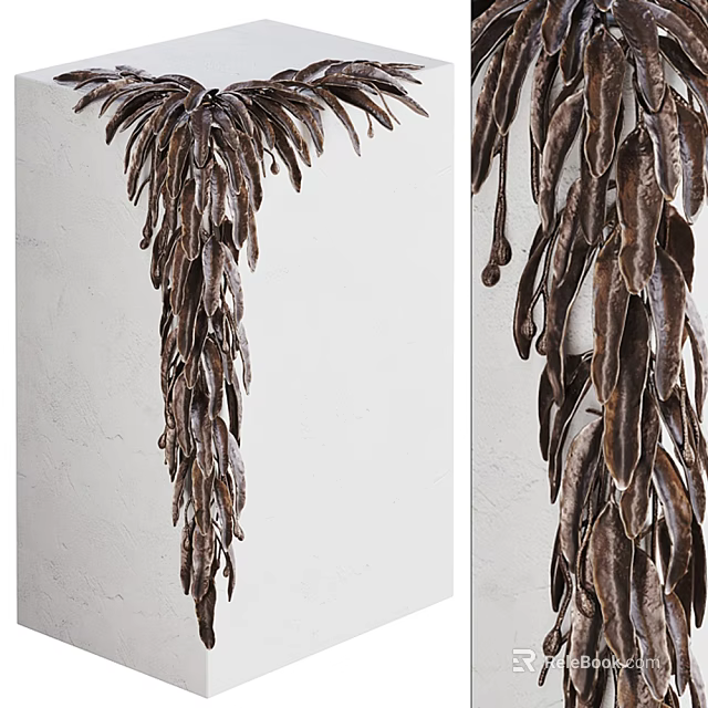 Artistic Corner Table With Unique Feather Shaped Metal Decorative Design 3d model 