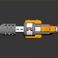 Plastic Toy Gun Structure With Silver Body Yellow Components And Red Grip