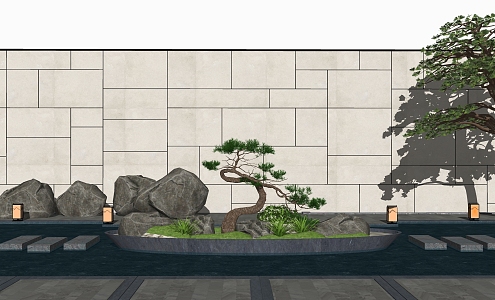 New Chinese style landscape sketch courtyard landscape sketch pine stone 3d model