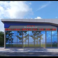 Modern Street Side Public Service Hall With Stylish Geometric Exterior And Full Glass Curtain Wall