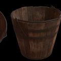 Vintage Rustic Decorative Ornament Set With Wooden Bucket Black Metal Hoops And Handle