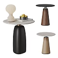 Contemporary Side Tables Featuring Round Marble Top Cylindrical Base With Lamp Fruit Bowl And Books