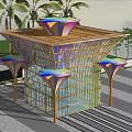 Modern Colorful Glass Pavilion With Metal Frame And Surrounding Palm Trees