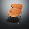 Modern Orange Leather Accent Chair With Curved Backrest And Seat Metal Legs Against Dark Background