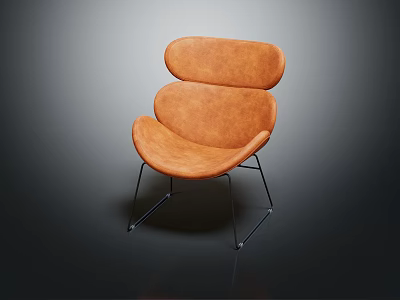 Modern Orange Leather Accent Chair With Curved Backrest And Seat Metal Legs Against Dark Background 3d model