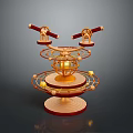 Decorative Orrery Model With Wooden Base Metal Rings And Spherical Elements 3d model