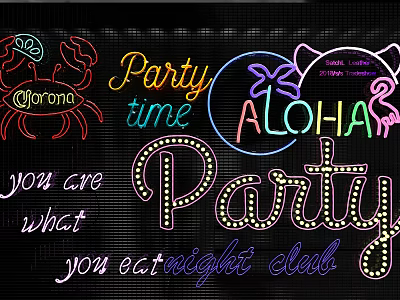 Colorful Decorative Neon Lights with Crab Butterfly and ALOHA Designs for Party and Night Club 3d model