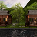 Detached Wooden Villa With Wooden Deck Green Trees And River View