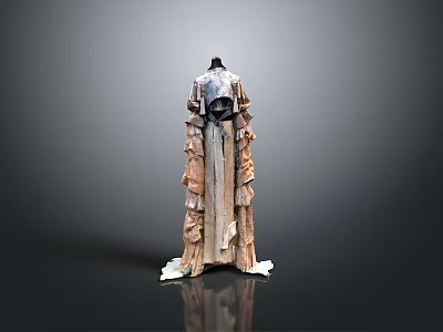 Man Wearing Layered Long Dress With Ruffled Hem On Gray Background 3d model