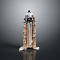 Man Wearing Layered Long Dress With Ruffled Hem On Gray Background