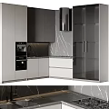 Modern Kitchen Interior With Stylish Cabinets Glass Doors And Appliances
