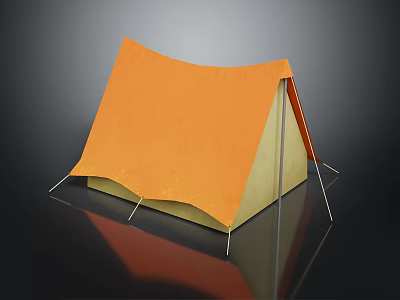 Bright Orange and Yellow Camping Tent with Support Poles on Black Background 3d model