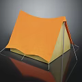 Bright Orange and Yellow Camping Tent with Support Poles on Black Background