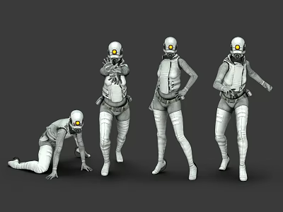 Game Cinematic Character 3D Models With Helmet Yellow Eyes And Different Poses 3d model