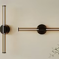 Modern Metal Wall Lamps with Black Base and Metallic Tubes on Beige Wall