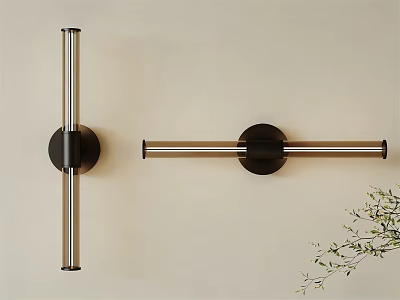 Modern Metal Wall Lamps with Black Base and Metallic Tubes on Beige Wall 3d model