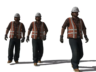 Group of Construction Workers Wearing Safety Helmets And Reflective Vests Walking Together 3d model