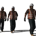 Group of Construction Workers Wearing Safety Helmets And Reflective Vests Walking Together