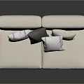 Multi Person White Sofa With Striped And Solid Color Cushions And Dark Wooden Base