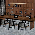Elegant Modern Wooden Tea Table and Chairs with Light Cushions in Study Room with Bookshelves