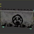 Industrial Worn Metal Container With Black Graffiti Symbol And Textured Exterior