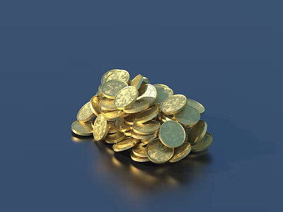 Shiny Golden Gold Coin Decorative Ornament Set With Stacked Pile And Ornamental Details 3d model