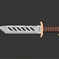 Tactical Weapon Knife With Slotted Blade Red Brown Striped Handle And Metallic Accents