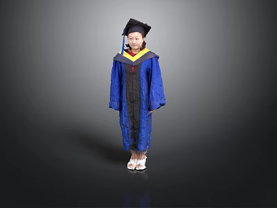 Blue Bachelor Graduation Gown With Cap And White Shoes Standing On Grey Background 3d model