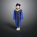 Blue Bachelor Graduation Gown With Cap And White Shoes Standing On Grey Background