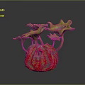 Artistic Plant With Red Spherical Base And Green Leaf Like Structures 3d model