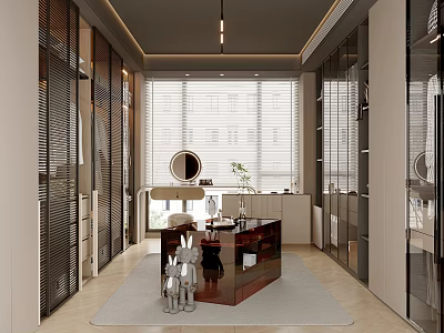 Modern Walk in Closet With Glass Cabinets Dressing Table And Decorations 3d model
