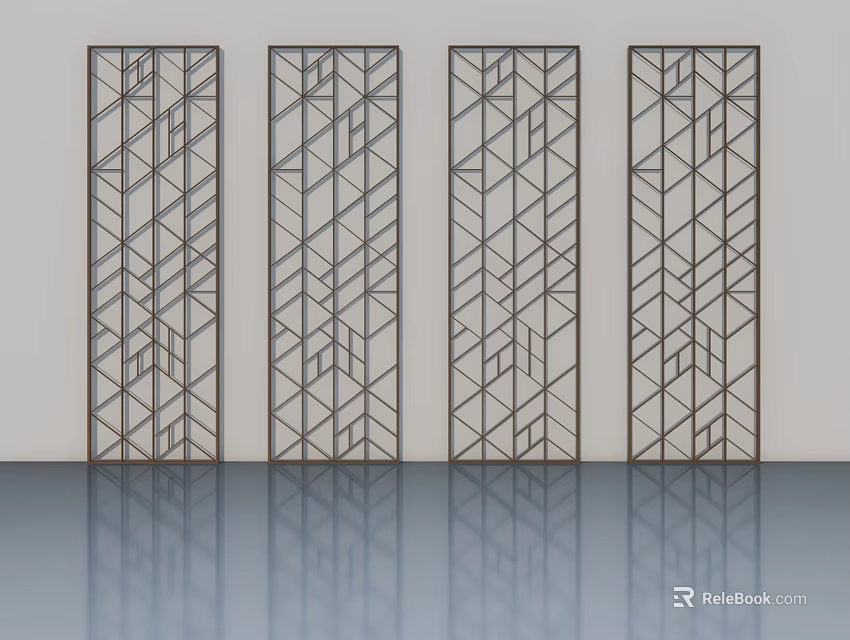 Elegant Modern Swing Doors With Geometric Pattern And Metal Frame Design 3d model