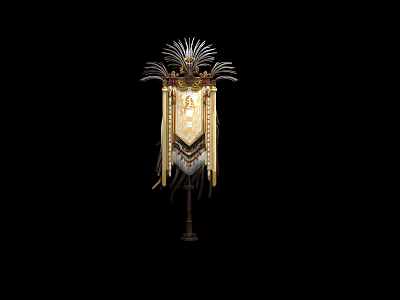 Ornate Art Installation With Feather Decoration Gold Panel And Tassels 3d model
