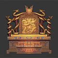 Traditional Chinese Throne Furniture Featuring Golden Seat Dragon Carvings And Decorative Steps