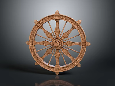 Carved Intricate Wooden Circular Decorative Ornament Set With Radiant Patterns 3d model