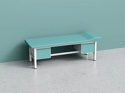 Simple Light Blue Single Bed With Metal Frame And Drawers Against Wall 3d model