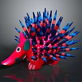 Vibrant Decorative Handcrafted Hedgehog Figurine With Red Nose Blue Orange Spikes
