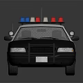 Black And White Police Car With Red Blue Emergency Lights And Yellow Stripe