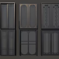 Different Modern Sliding Door Styles Featuring Decorative Grid Patterns And Glass Panels 3d model