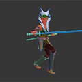 Warrior Character With White Headdress And Orange Skin Wielding Blue Lightsaber In Action Pose