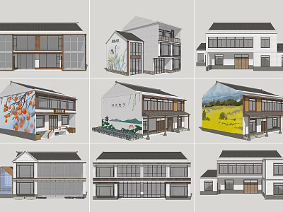 Traditional Modern Homestay Architecture With Sloped Roofs Large Windows And Painted Walls 3d model