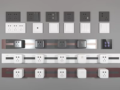 Modern Switch Panels In Various Styles With Black White Colors And Socket Switch Combinations 3d model