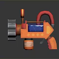 Vibrant Orange Mechanical Play Device With Red Handles Blue Components And Gray Gear Structure