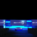 Exhibition Stage Setup With Blue Lighting And Multiple Large Screens Design 3d model